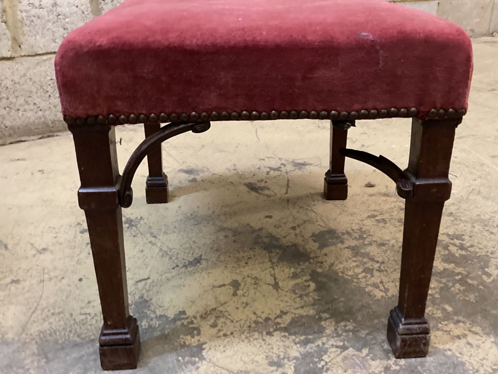 Two George III style mahogany stools, larger 72 x 70cm height 34cm